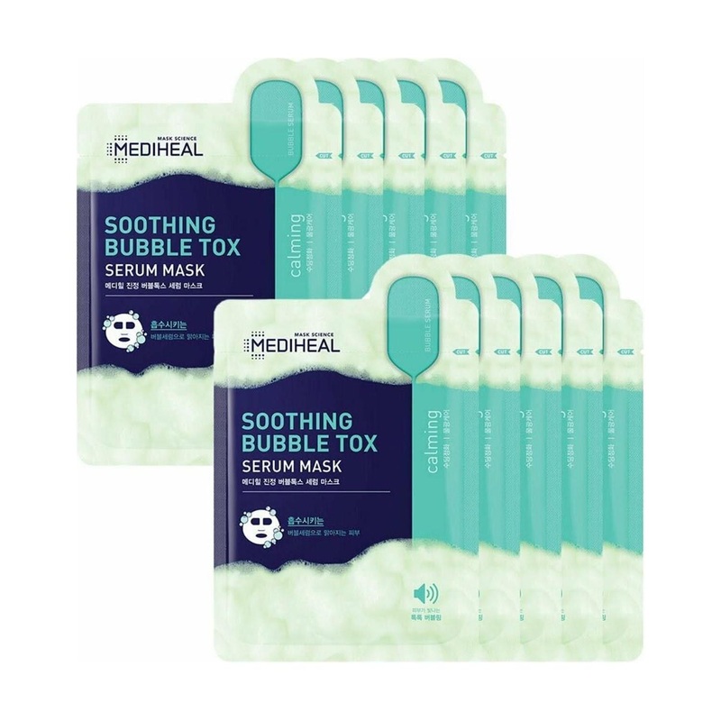 MEDIHEAL Soothing Bubble Tox Serum Mask Sheet  10 Pack | Calming, Hydrating & Dewy Glow Care