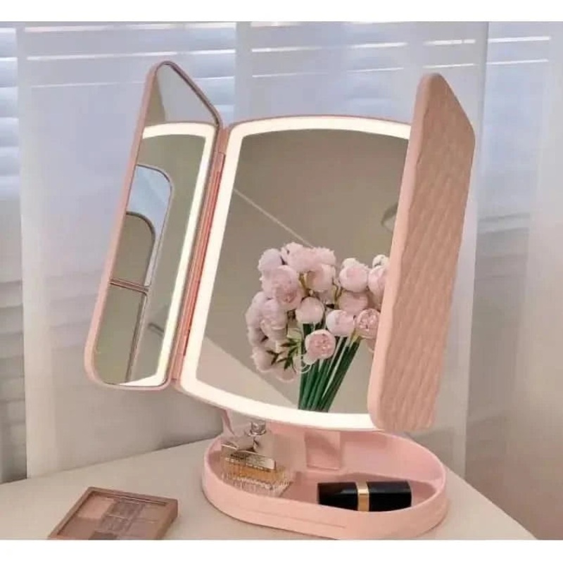 3-Fold LED Makeup Desk Lamp | USB Rechargeable & Adjustable Light Modes Pink