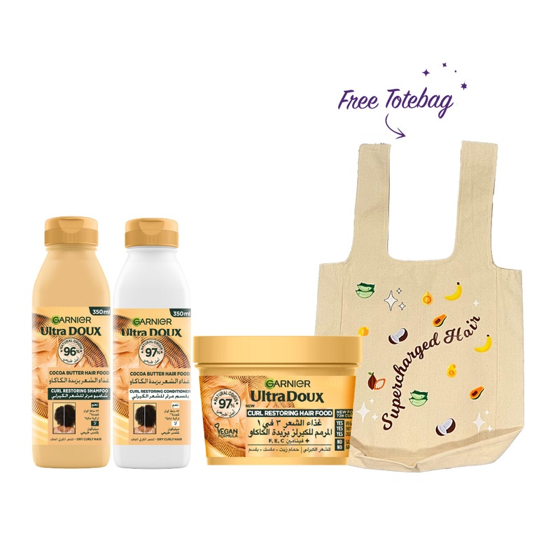 FREE Tote Bag Garnier Ultra Doux Curls Restoring Shampoo + Mask + Conditioner