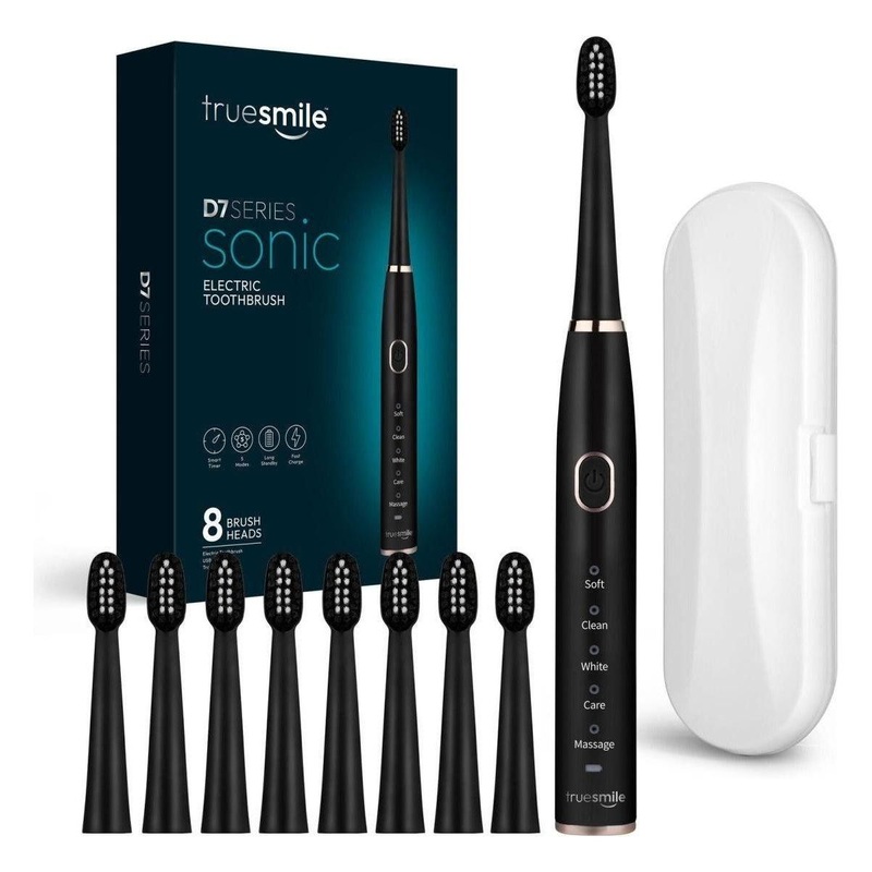 Trusmile Sonic Electric Toothbrush  USB Rechargeable | Deep Cleaning with 4 or 8 Brush Heads & Travel Case Options 2 Pack Brush With 8 Heads Blac…