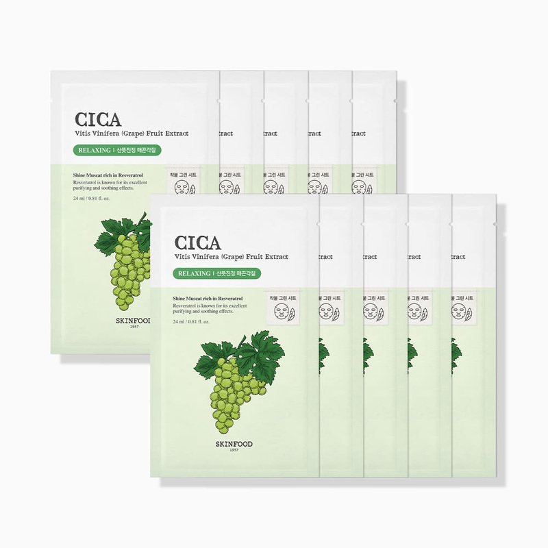 SKINFOOD Shine Muscat Cica Mask  24ml x 10 Sheets | Exfoliating & Soothing Daily Sheet Masks for Clear, Smooth Skin