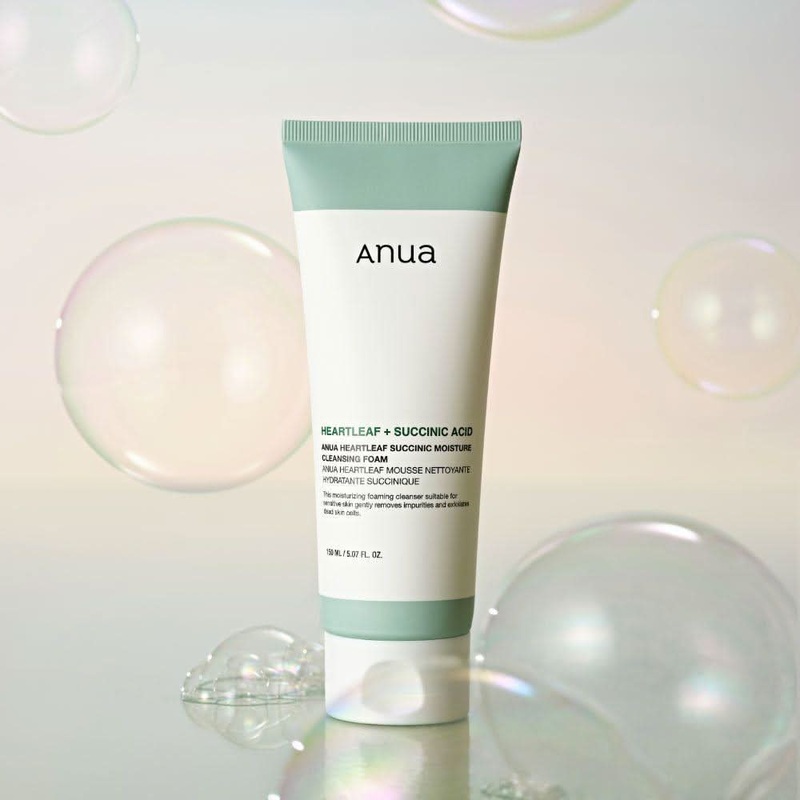 Anua Heartleaf Succinic Moisture Cleansing Foam 150ml  Gentle, Hydrating Cleanser for Sensitive Skin