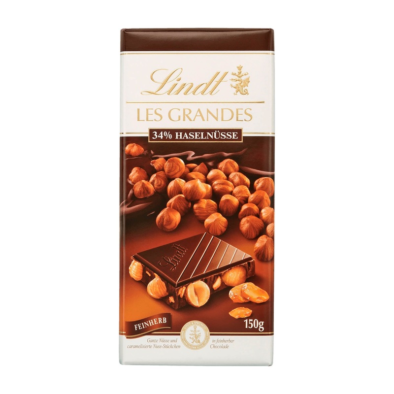 Lindt Les Grandes 34% Hazelnut dark chocolate bar, 150 g