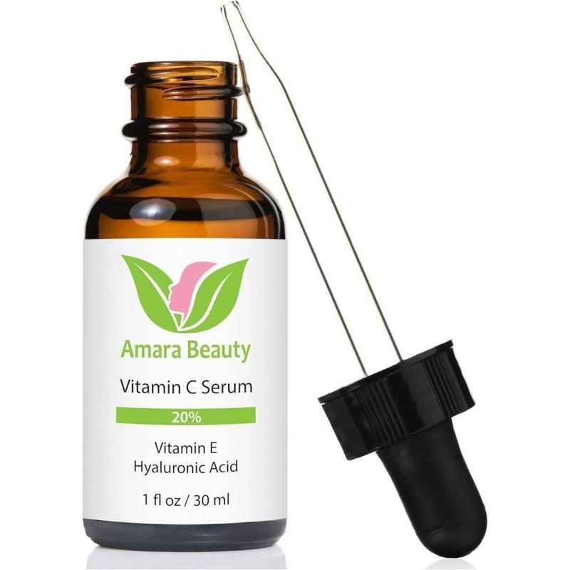Amara Beauty Vitamin C Serum  20% with Hyaluronic Acid & Vitamin E  30ml | Brighten, Hydrate & Rejuvenate