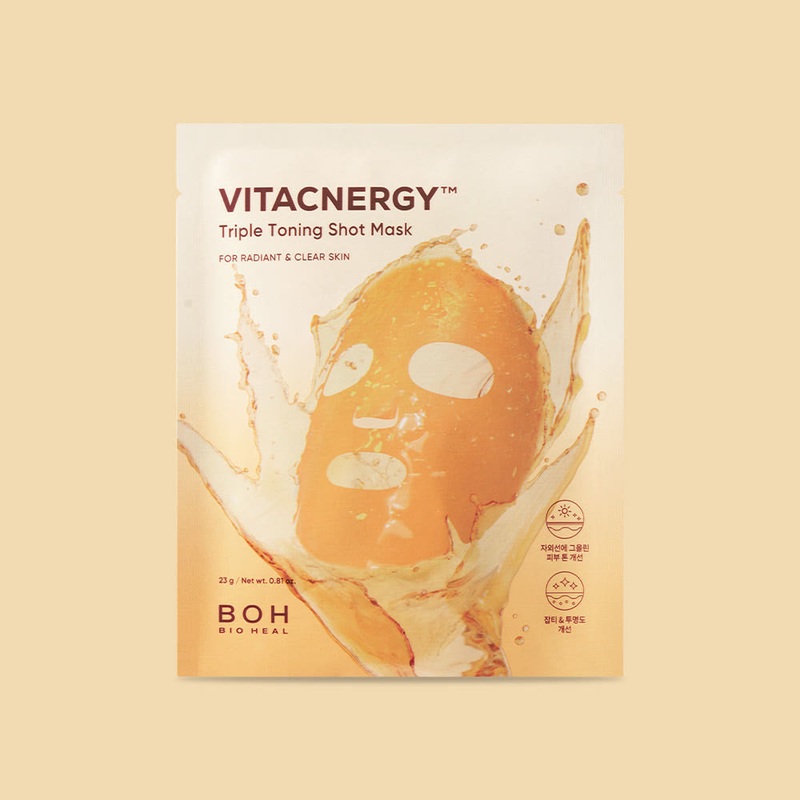 BIO HEAL BOH Vitacnergy Triple Toning Shot Mask  23g x 5 Count | Vitamin C Brightening Sheet Masks for Dark Spots & Radiance