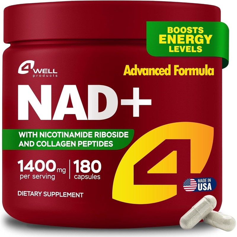 4Well NAD+ with Nicotinamide Riboside & Collagen Peptides  180 Capsules | Cellular Energy, Skin Health & Healthy Aging 180 Count (Pack Of 1)