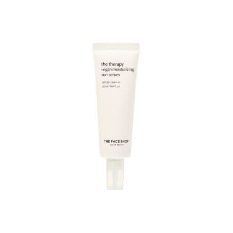 THE FACE SHOP The Therapy Vegan Moisturizing Sun Serum SPF50+ PA++++ – 50ml | Hydrating & Silky Sun Protection