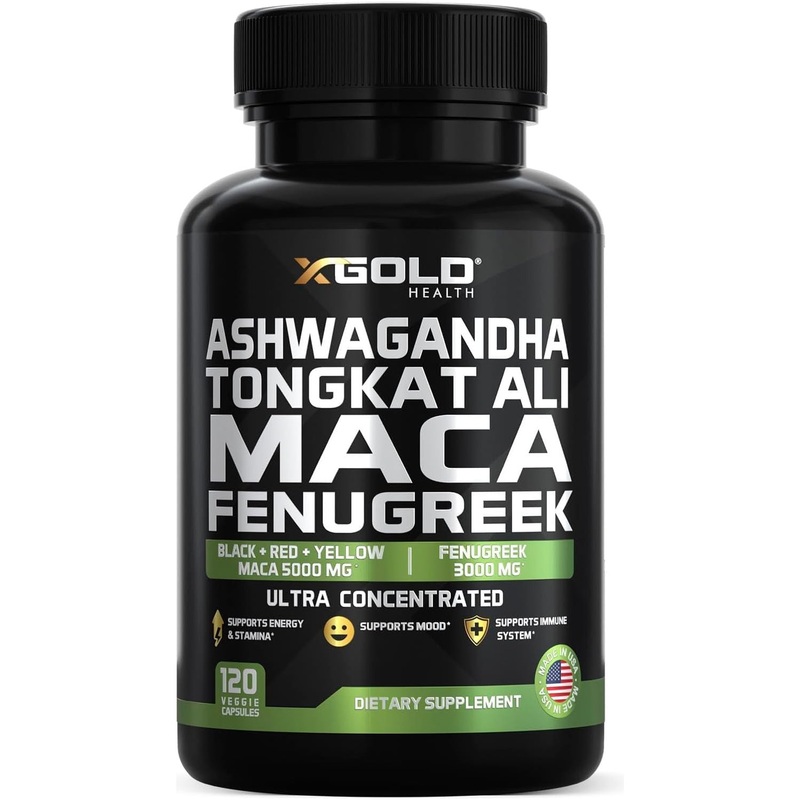 X Gold Health Ashwagandha Tongkat Ali Maca Fenugreek  120 Capsules | Ultra-Potent Energy, Focus & Hormone Support