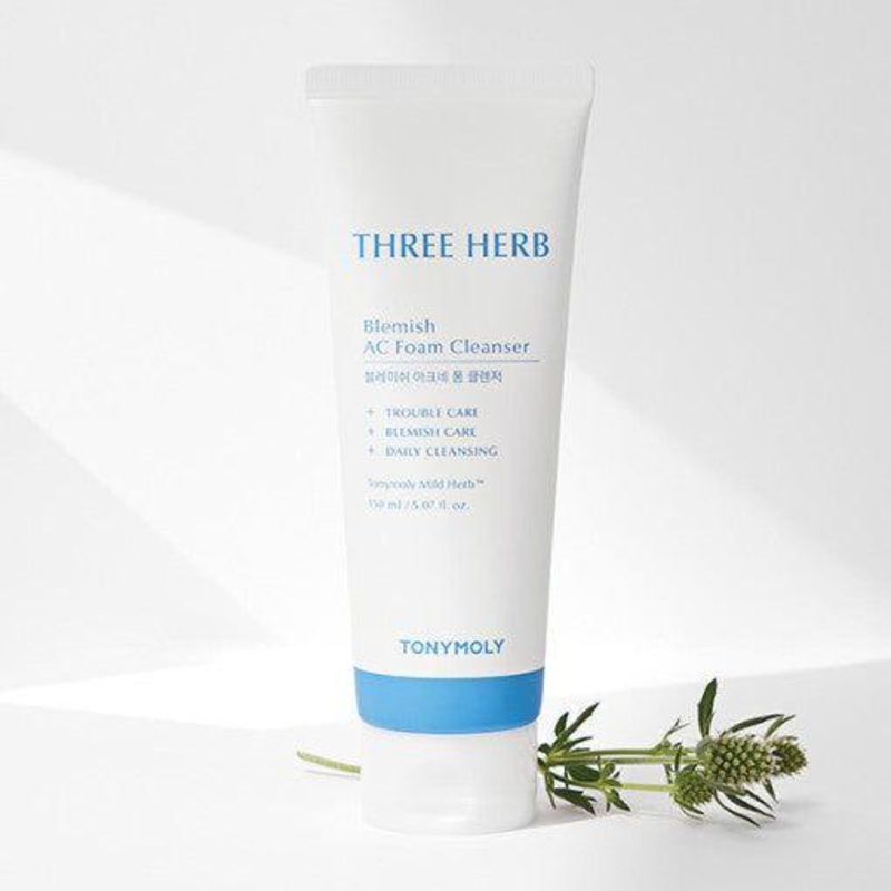 TONYMOLY THREE HERB Blemish AC Foam Cleanser  150ml | Purifying Herbal Cleanser for Oily & Acne-Prone Skin