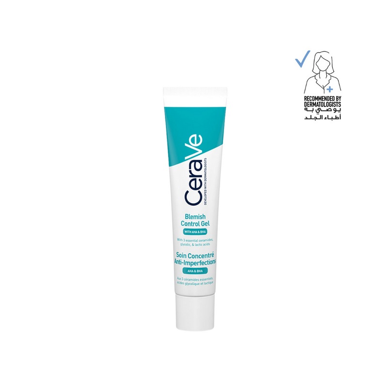 CeraVe Blemish Control Gel Facial Moisturiser For Acne & Blemishes with Glycolic Acid and Lactic Acid AHA/BHA 40ml