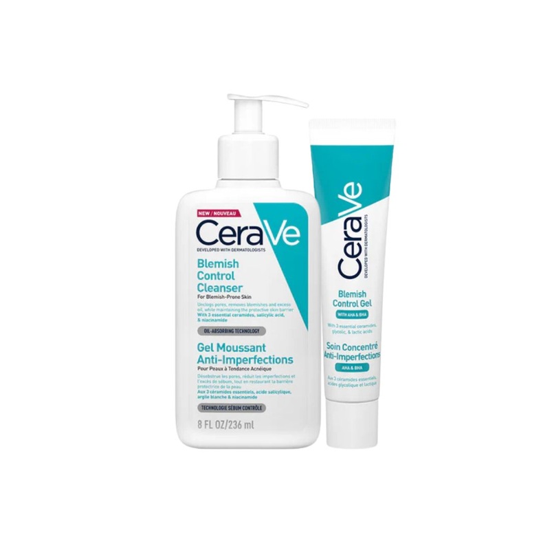 -10% OFF CeraVe Blemish Control Cleanser Face Wash 236ml + Gel Facial Moisturiser For Acne & Blemishes with Glycolic Acid and Lactic Acid AHA/BHA 40ml