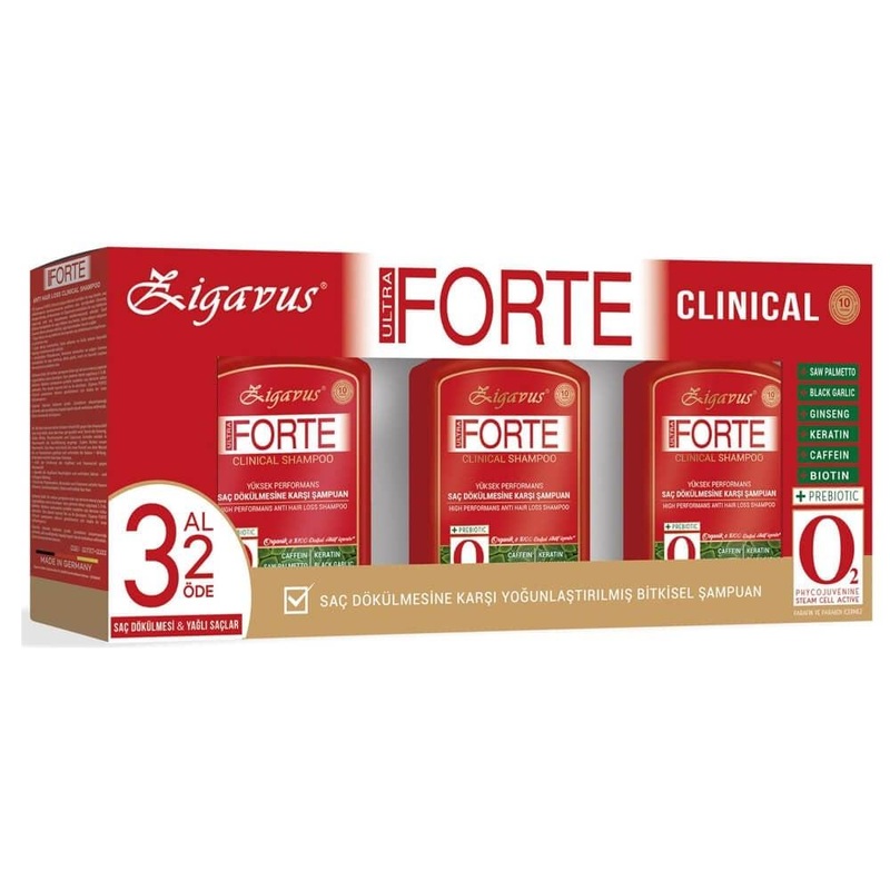 Zigavus Ultra Forte Shampoo Set for Oily Hair – 3 Piece Set with Saw Palmetto & Keratin for Hair Loss Prevention