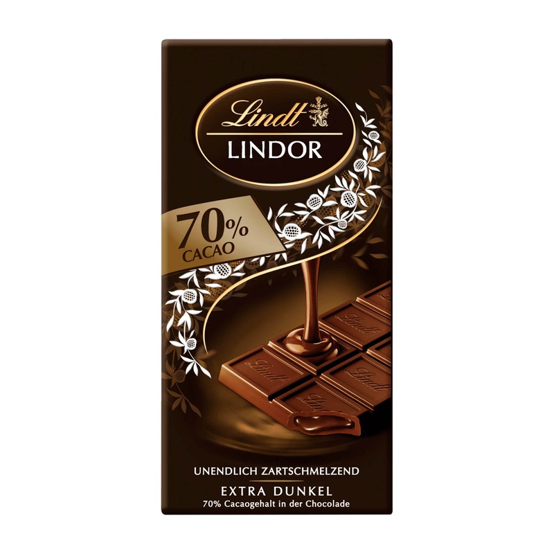 Lindt Lindor 70% extra dark chocolate bar, 100 g