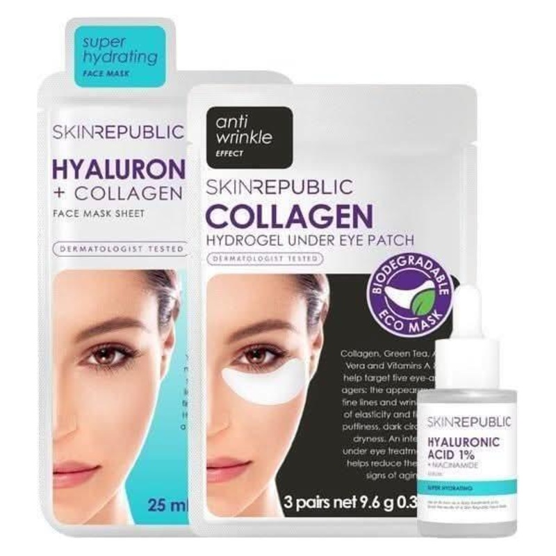 Skin Republic Hydrate + Smooth Hyaluronic Collection | 3-Piece Hydration & Plumping Set  Save 25%