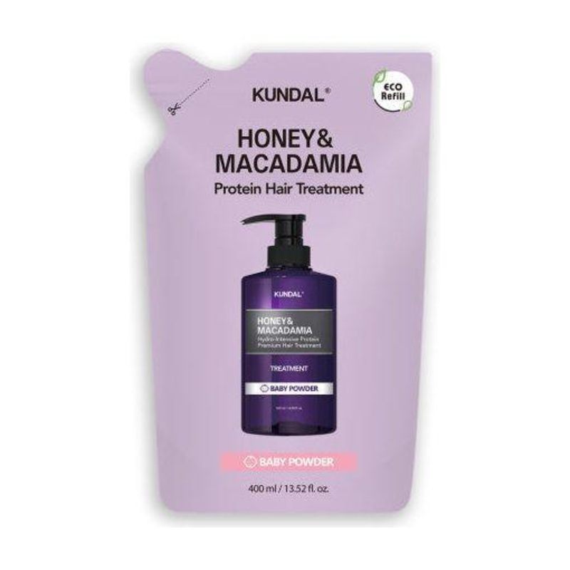 KUNDAL Honey & Macadamia Protein Hair Treatment (Refill)  400ml | Baby Powder | pH-Balanced Protein Care for Damaged Hair