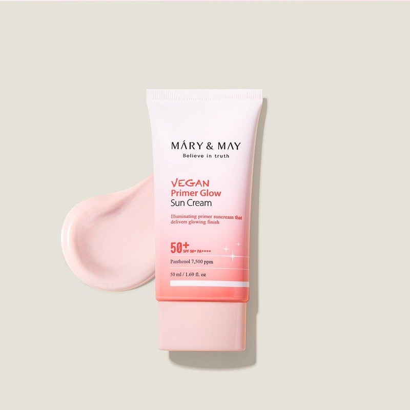 MARY & MAY Vegan Primer Glow Sun Cream SPF50+ PA++++  50ml | Radiant Tone-Up Sunscreen & Moisturising Primer in One