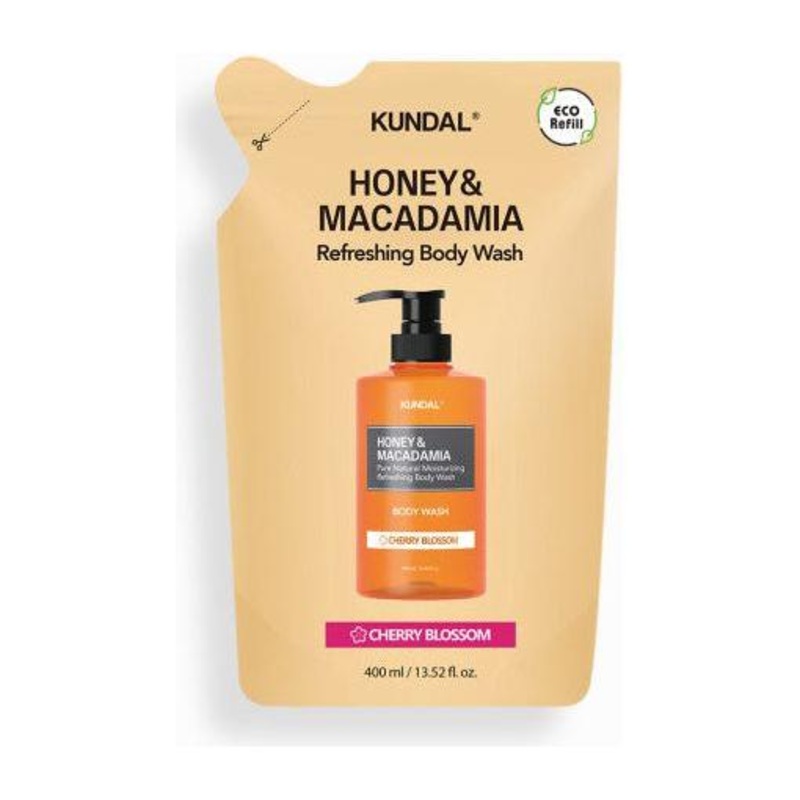 KUNDAL Honey & Macadamia Refreshing Body Wash (Refill)  400ml | Cherry Blossom | Skin-Soothing Hydration with Floral Freshness