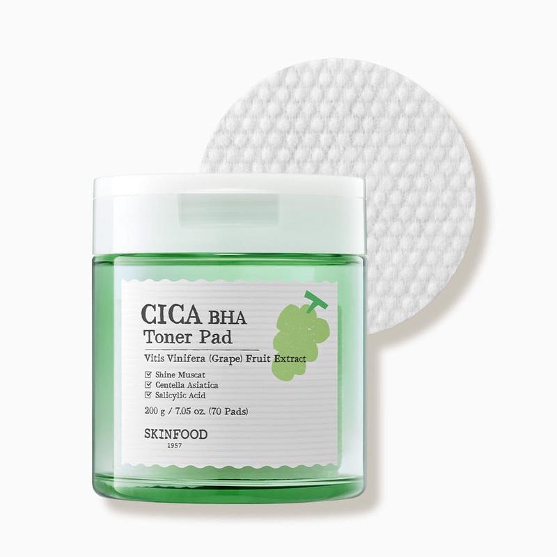 SKINFOOD Shine Muscat Cica BHA Toner Pad  200g / 70 Pads | Vegan Exfoliating & Pore-Clearing Toner Pads