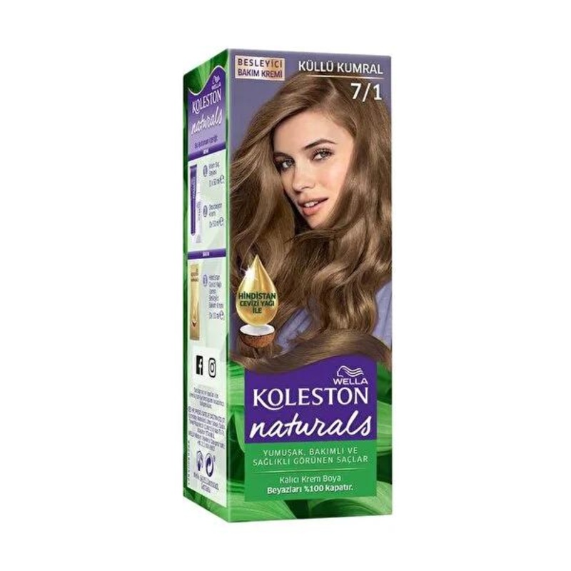 Wella Koleston Naturals 7/1 Ash Blonde Hair Dye: Permanent Color & 100% Gray Coverage with Coconut Oil – At-Home Hair Color Kit