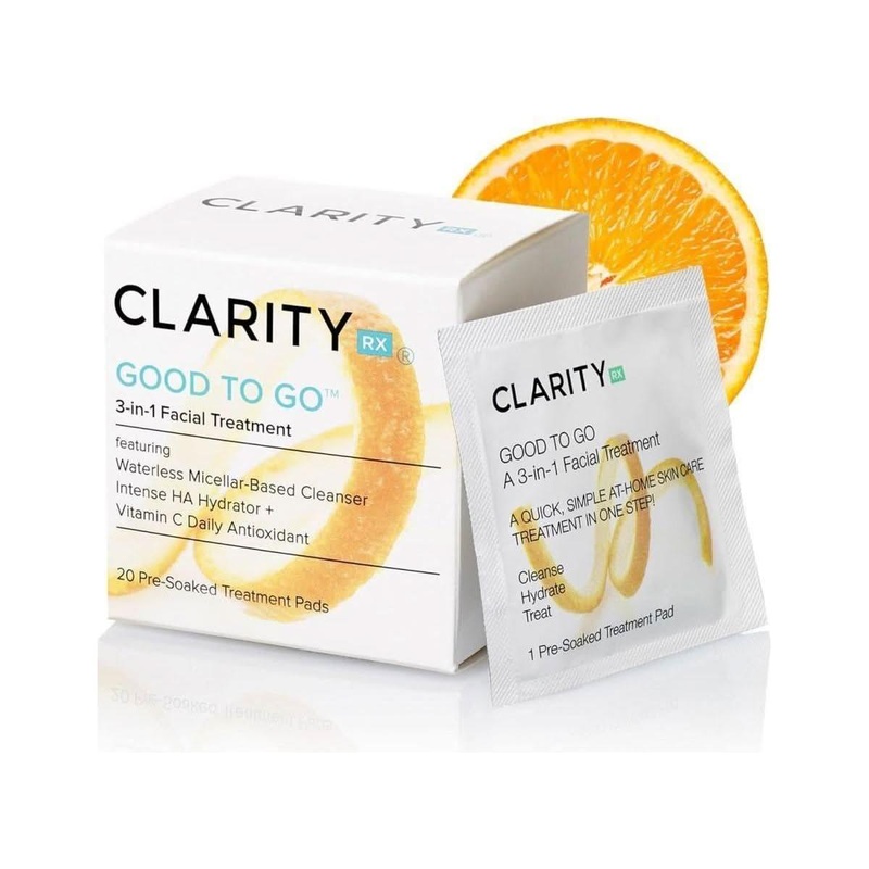 ClarityRx Good To Go 3-in-1 Facial Treatment Pads  20 Ct | Cleanse, Hydrate & Protect