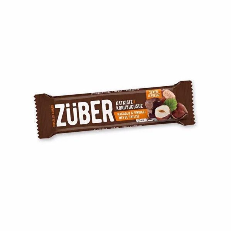 Zuber Natural Hazelnut & Cacao Fruit Snack: Vegan, Gluten-Free, Healthy On-the-Go Treat – 40g