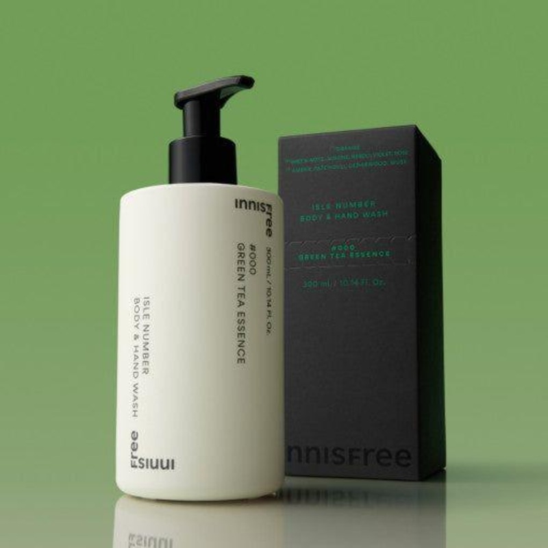 innisfree Isle Number Body & Hand Wash – 300ml (Green Tea Essence) | Refreshing & Hydrating Cleanser