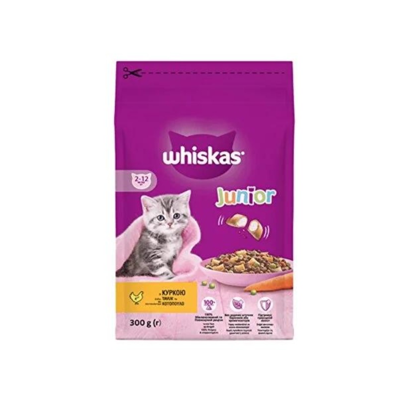 Whiskas Chicken Flavor Dry Kitten Food – 300g – Complete Nutrition for Growth, Healthy Vision & Coat
