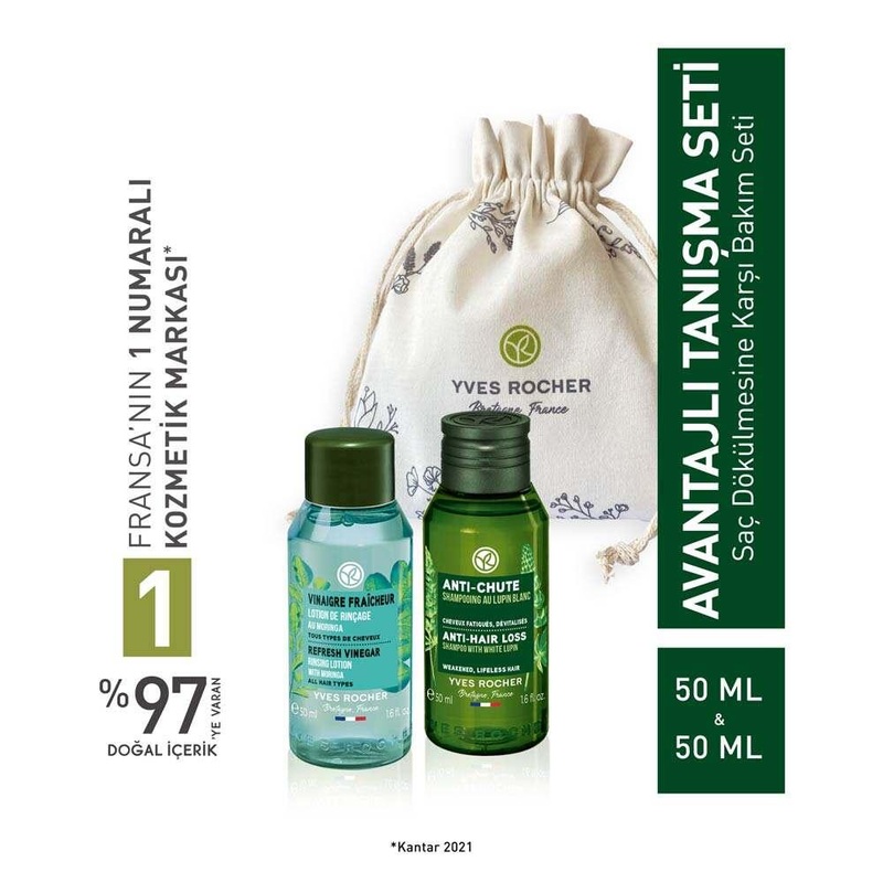 Yves Rocher Hair Care Trial Set – Anti-Hair Loss Prebiotic Shampoo & Purifying Vinegar, Travel Size Hair Care Products for Hair Strengthening