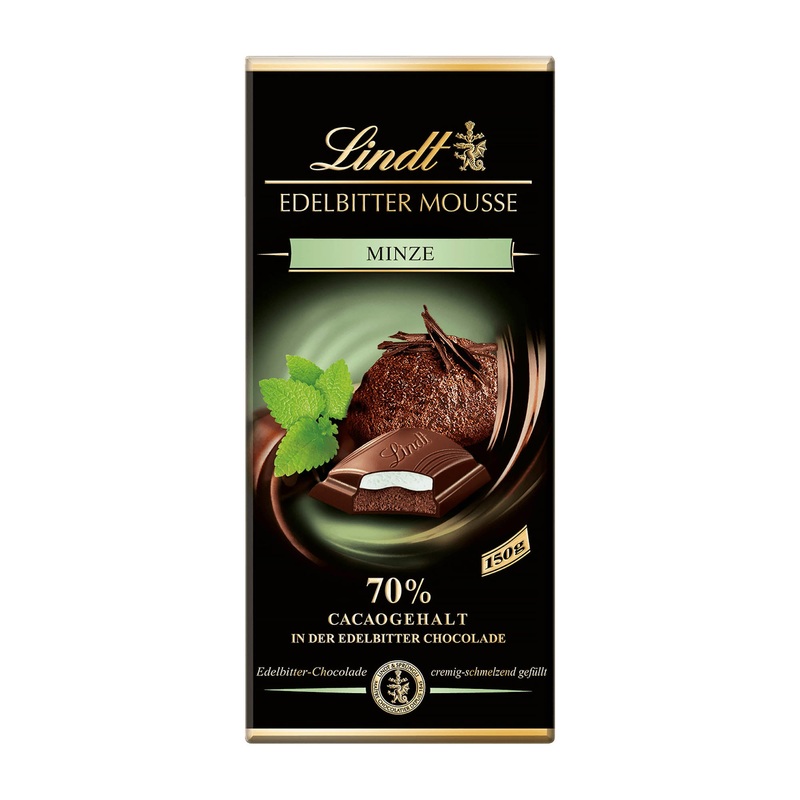 Lindt Edelbitter Mousse Mint dark chocolate bar, 150 g