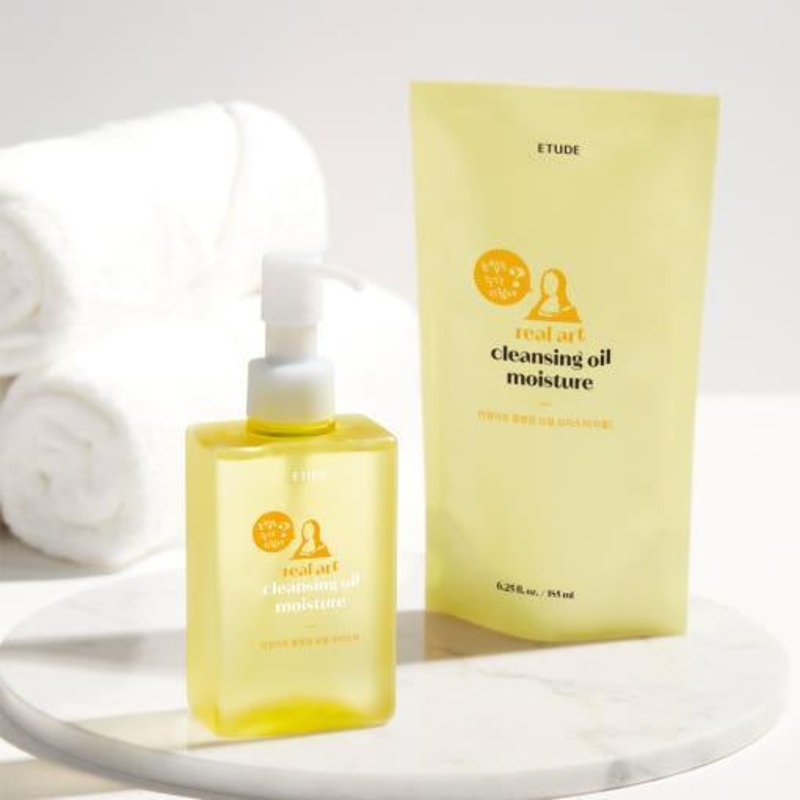 ETUDE Real Art Cleansing Oil Moisture + Refill  185ml + 185ml | Hydrating Makeup Remover with Dead Skin Care