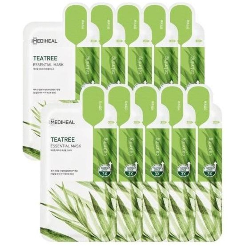 MEDIHEAL Tea Tree Care Solution Essential Mask REX  24ml x 10 Sheets | Soothing Daily Sheet Mask for Blemish-Prone, Stressed Skin