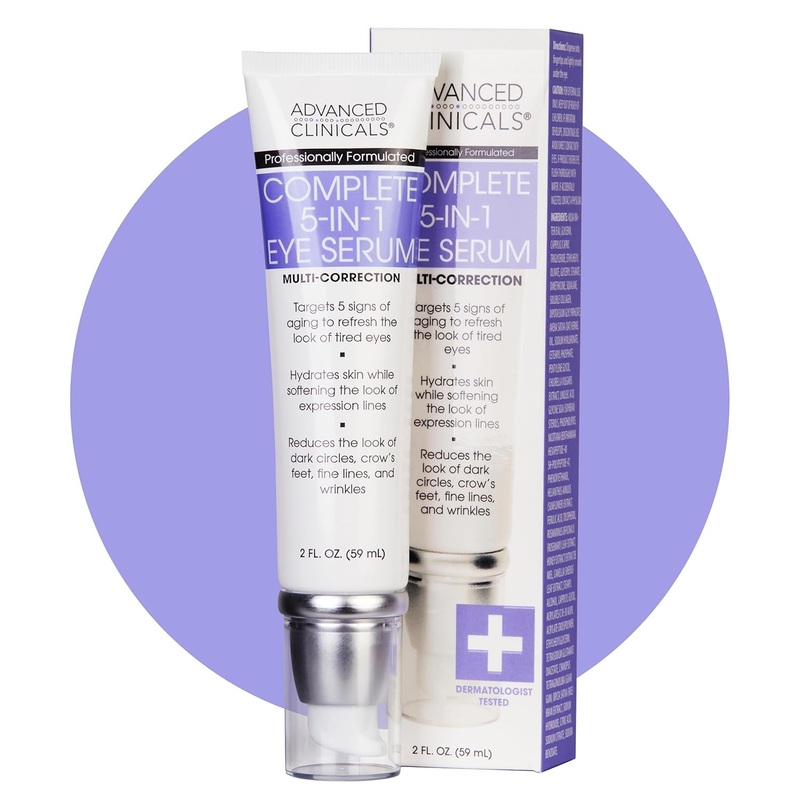 Advanced Clinicals Complete 5-In-1 Eye Serum  59ml | Targets Dark Circles, Puffiness & Fine Lines 5-In-1 Eye Serum 2 Fl Oz (Pack Of 1)