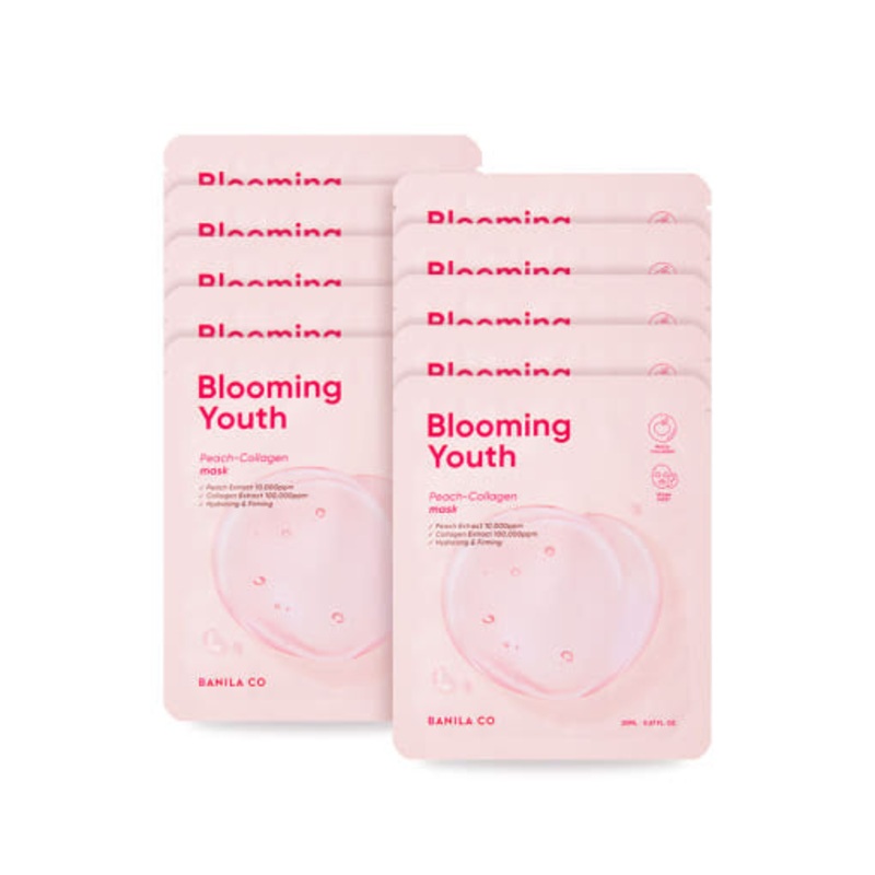 BANILA CO Blooming Youth Peach Collagen Mask Sheet  20ml x 10ea | Vegan Anti-Ageing Sheet Mask for Elastic, Dewy Skin
