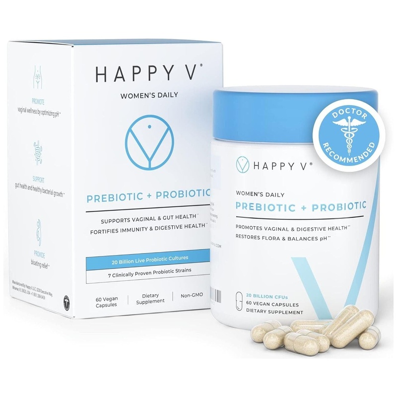 Happy V Dr. Formulated Vaginal Probiotics & Prebiotics  60 Vegan Capsules | Optimized Feminine & Digestive Health