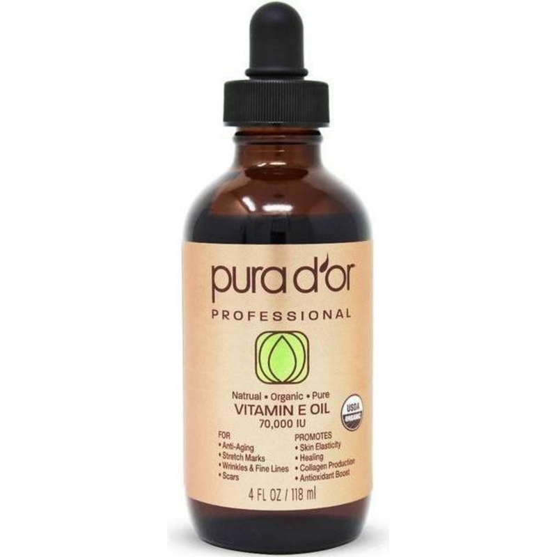 PURA D’OR Organic Vitamin E Oil Blend  70,000 IU (118ml) | Ultra-Hydrating USDA Certified Bath & Body Oil for Face, Eyes & Skin Protection