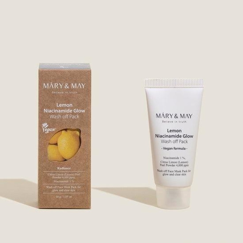 MARY & MAY Vegan Lemon Niacinamide Glow Wash-Off Pack  30g | Brightening & Purifying Mini Mask with Lemon Peel & Vitamin C