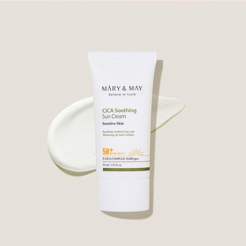 MARY & MAY Vegan CICA Soothing Sun Cream SPF50+ PA++++  50ml | Calming, Hydrating & Triple-Function UV Defence