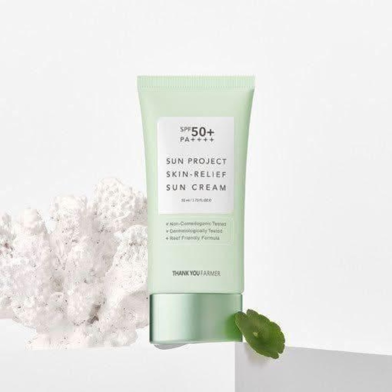 THANK YOU FARMER Sun Project Skin Relief Sun Cream SPF50+ PA++++  50ml | Fragrance-Free, Lightweight Daily UV Protection for Sensitive Skin