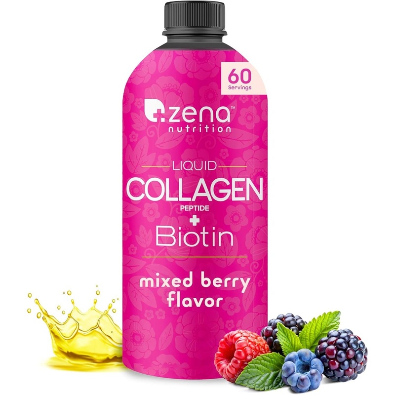 Zena Nutrition Liquid Collagen Peptide + Biotin  600ml (60 Servings) | Skin Elasticity, Hair Growth & Nail Strength  Mixed Berry Flavor