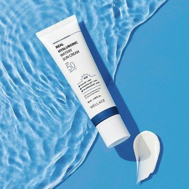 WELLAGE Real Hyaluronic Watery Sun Cream  50ml | Broad-Spectrum SPF50+ PA++++ Moisture Barrier Protection