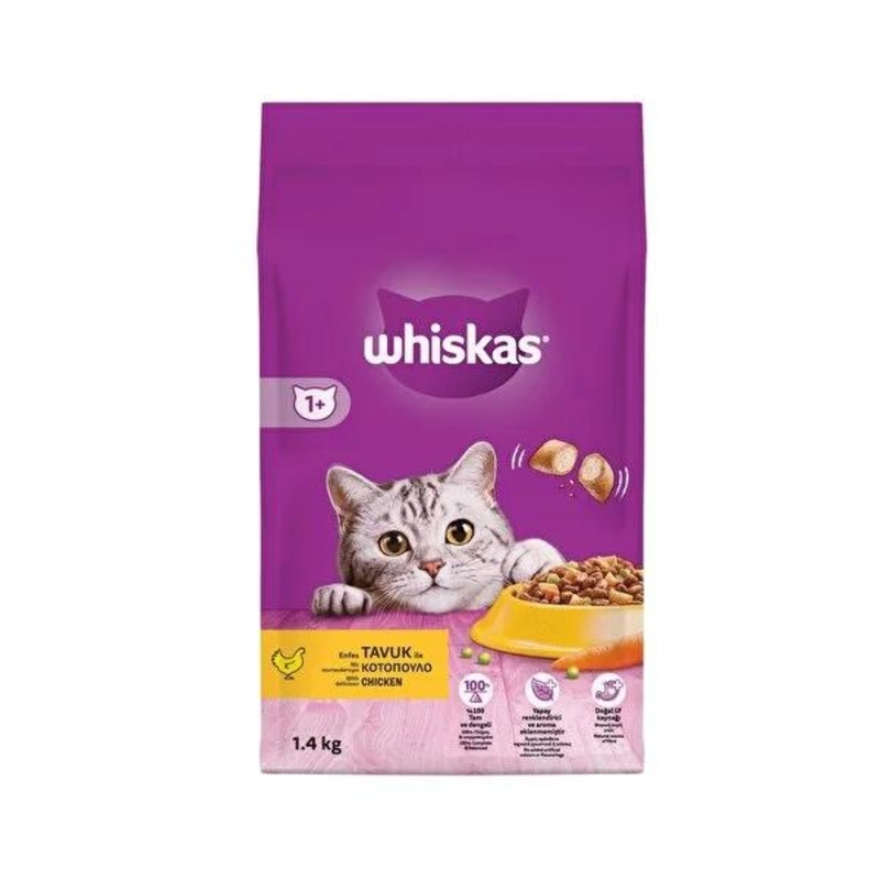 Whiskas Chicken Flavor Dry Cat Food – Complete & Balanced Nutrition for Urinary Health, Healthy Skin & Coat, Natural Ingredients, 3.09 lbs