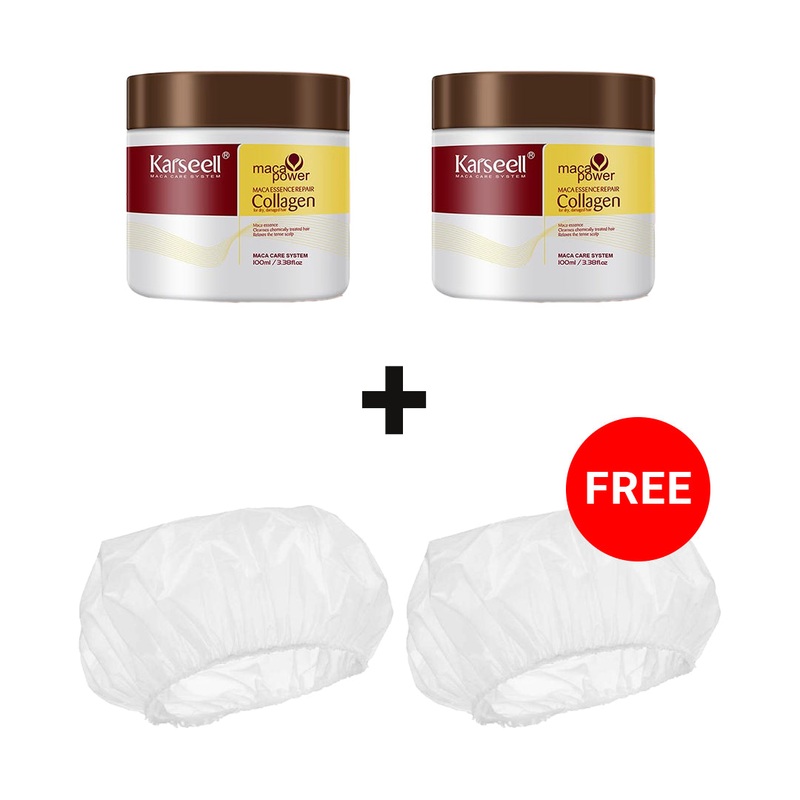 2 For 2 + 2 FREE Offer  Karseell Collagen Hair Mask – 2 x 100ml + 2 Pcs Shower Cap