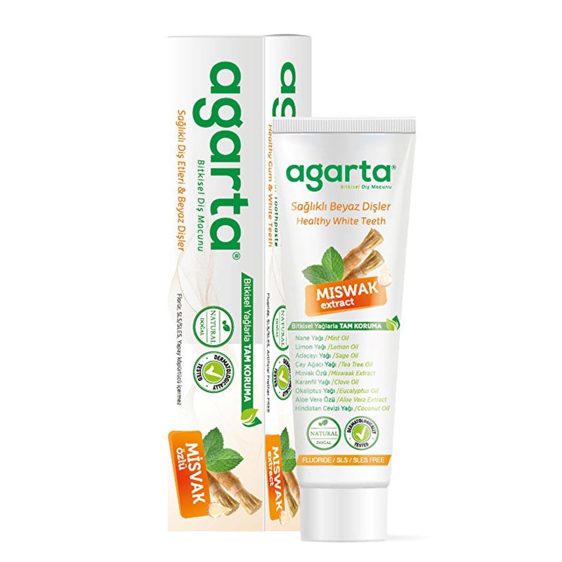 Agarta Natural Miswak Extract Fluoride-Free Whitening Toothpaste: Herbal Plaque & Tartar Control for Fresh Breath  3.38 fl oz