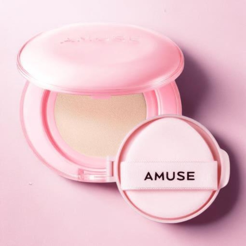 AMUSE Dew Power Vegan Cushion SPF50+ PA++++  15g + 15g Refill (4 Shades) | Glowing Skin with Brightening, Wrinkle Care & UV Protection #01 Pure