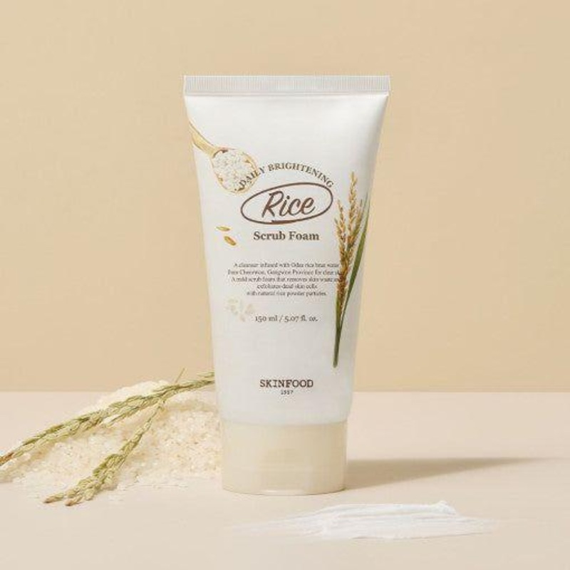 SKINFOOD Rice Daily Brightening Scrub Foam 150ml | Radiance-Boosting Facial Cleanser