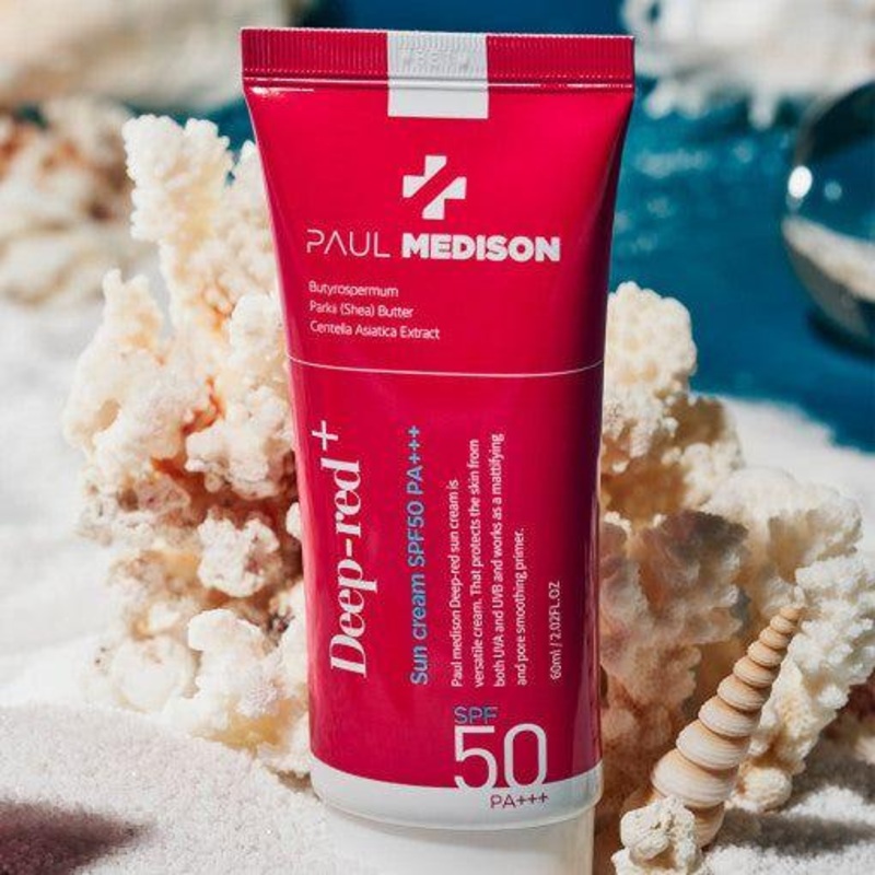 PAUL MEDISON Deep-Red Sun Cream SPF50 PA+++  60ml | UV Protection, Matte Finish & Long-Lasting Durability