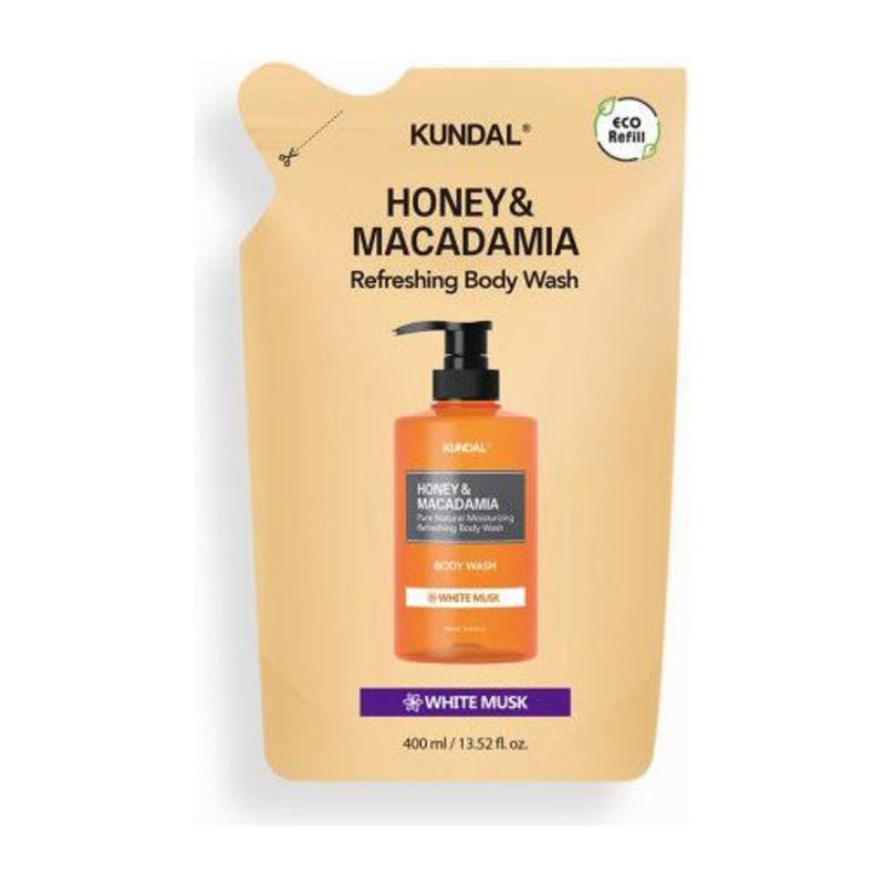 KUNDAL Honey & Macadamia Refreshing Body Wash (Refill)  400ml | White Musk | Soothing & Hydrating Body Care