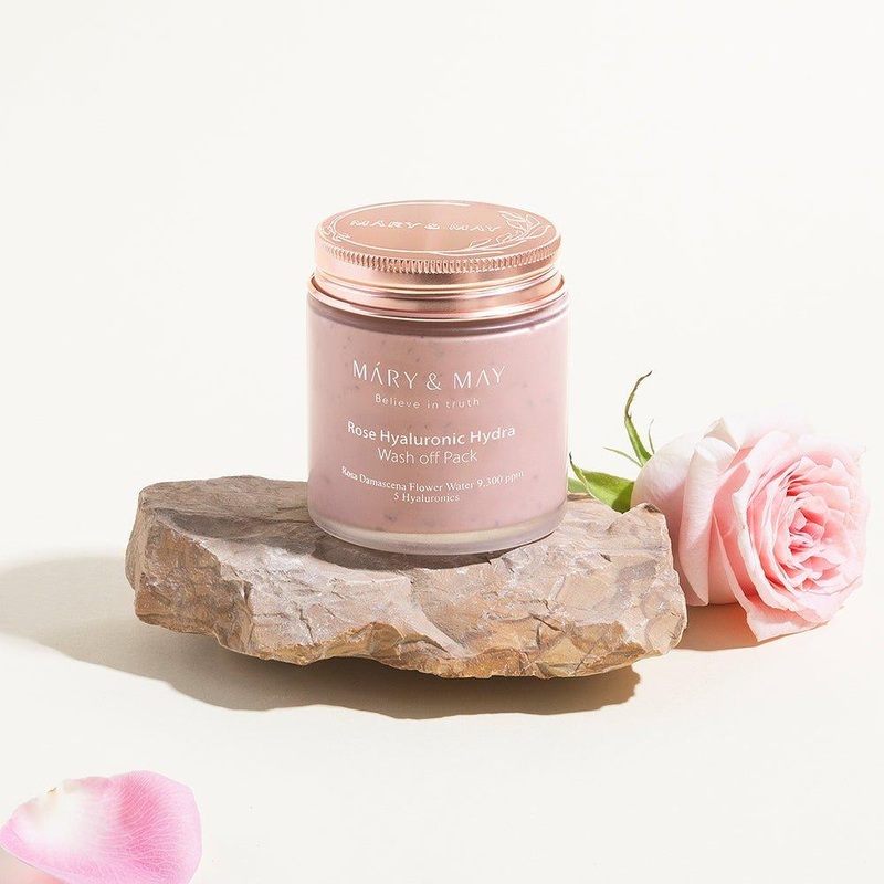 MARY & MAY Vegan Rose Hyaluronic Hydra Wash-Off Pack  125g | Hydrating & Purifying Clay Mask with Real Rose Petals