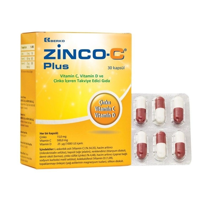 Zinco-C Plus Vitamin C, D, and Zinc Dietary Supplement Capsules for Immune Support – 30 Capsules