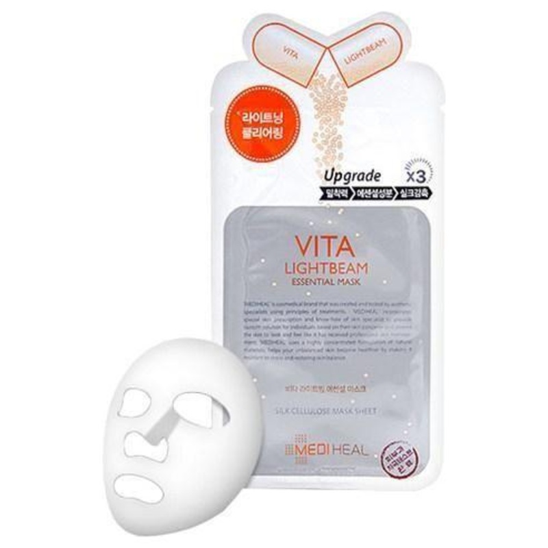 MEDIHEAL Vita Lightbeam Essential Mask EX  24ml x 10 Count | Vitamin C, Brightening & Hydrating Face Mask